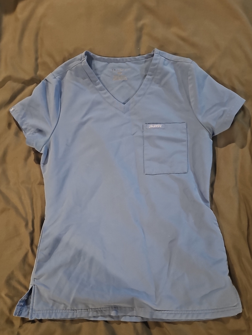 Jaanuu Ceil Blue V-Neck Scrub Top with Chest Pocket
